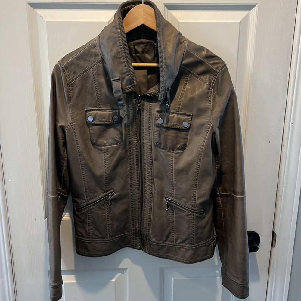 Women’s taupe vegan leather jacket